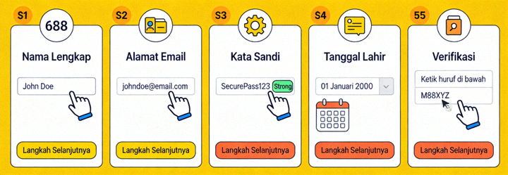 Animasi tutorial langkah demi langkah mengisi formulir pendaftaran M88